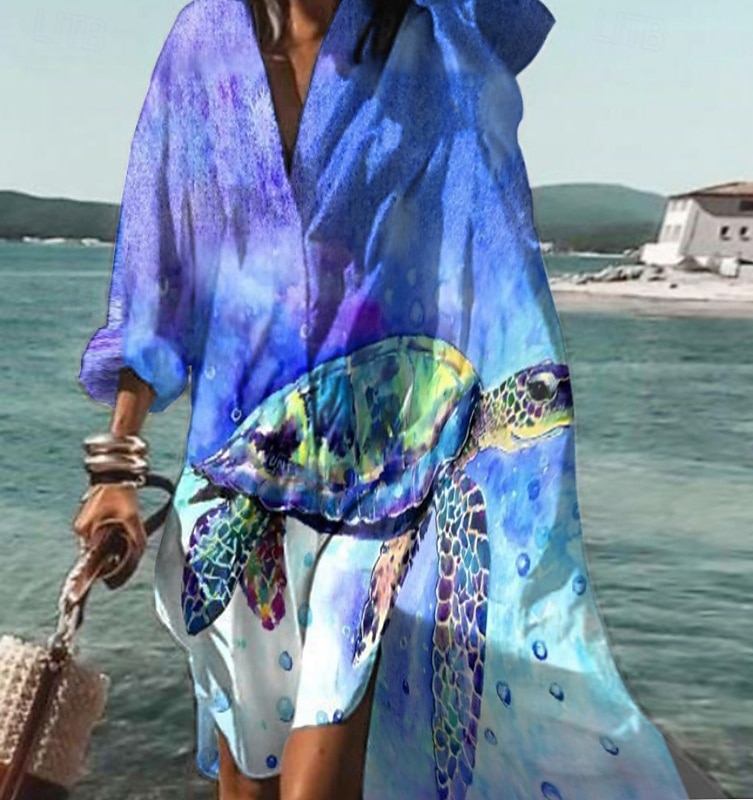 Women's Midi Dress Shirt Dress Animal Print Button Pocket Shirt Collar Casual Daily Beach Long Sleeve Summer Spring 2025 - $51.99 –P4