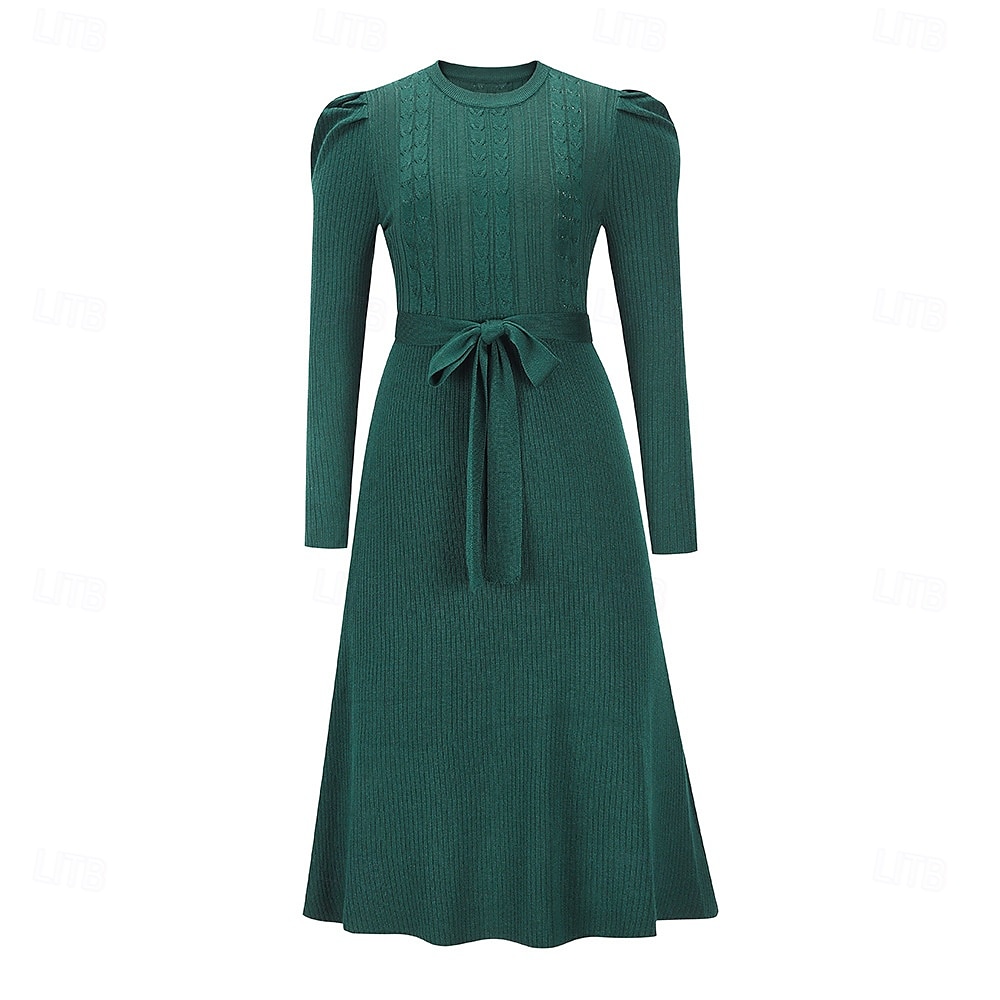 Damen Pullover Kleid Modisch elegante kleider Feste Farbe Gerippt Rundhalsausschnitt Strick Langarm Normale Oberteile Stricken Arbeit Täglich Schwarz Grün Herbst Winter 2025 - $62.99 –P10