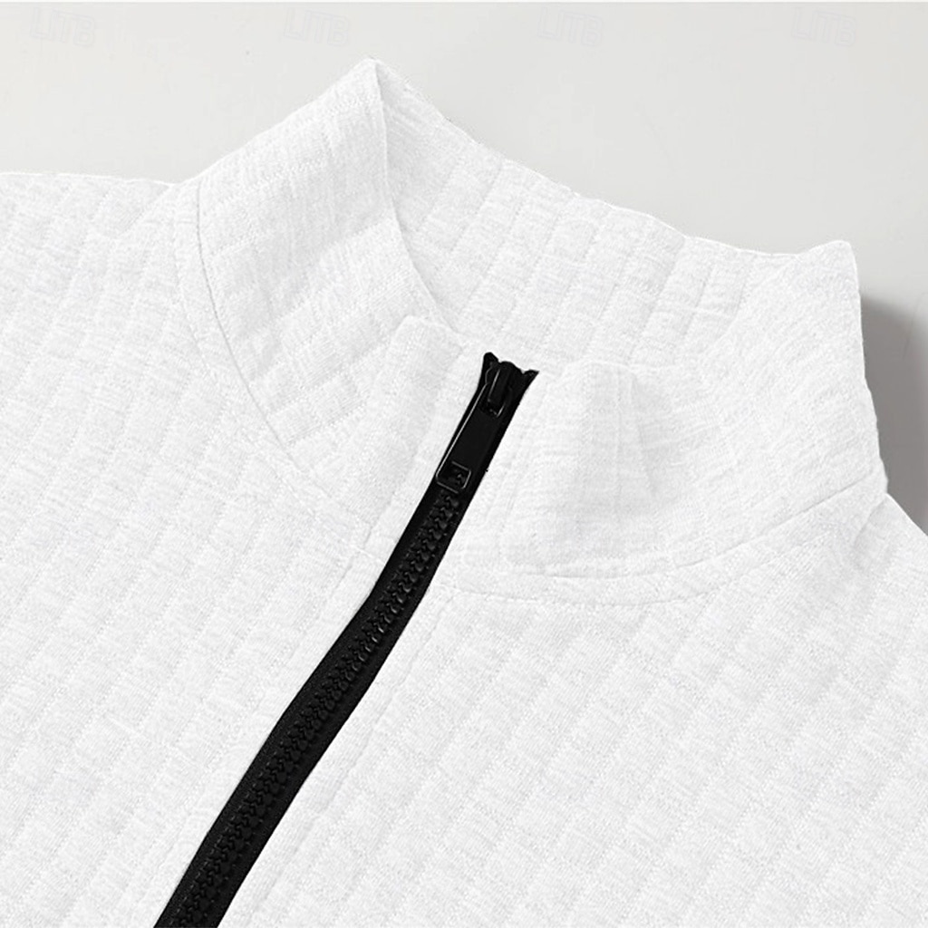 2025年 男性用 ワッフルポロシャツ Pullover スポーツ デイリーウェア クォータージップ 長袖 ファッション 快適 カラーブロック ポケット ジッパーを閉める 春 & 秋 レギュラー ブラック ホワイト ブルー オレンジ ワッフルポロシャツ コレクション – $22.99 –P7