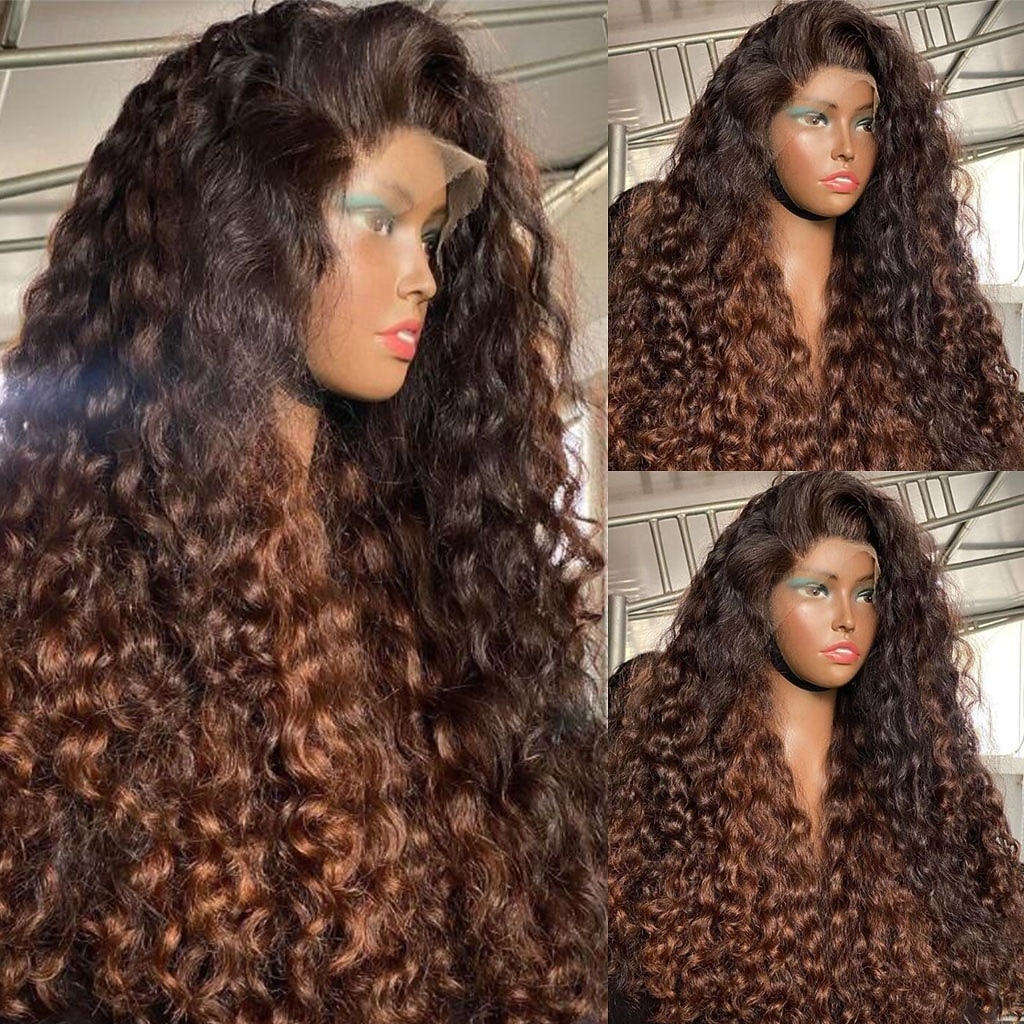 Remy Human Hair 13x4 Lace Front Wig Free Part Brazilian Hair Curly Water Wave Multi-color Wig 130% 150% Density Ombre Hair Natural Hairline Glueless For Women Long Human Hair Lace Wig 2026 - $216.49 –P3