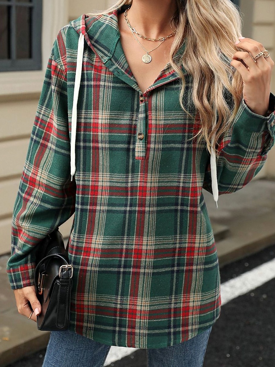 Sweat à capuche pour femme, décontracté, texturé, géométrique, à carreaux, coupe ample, manches longues, vert foncé, printemps, automne, hiver de 2025 ? $45.99 –P1