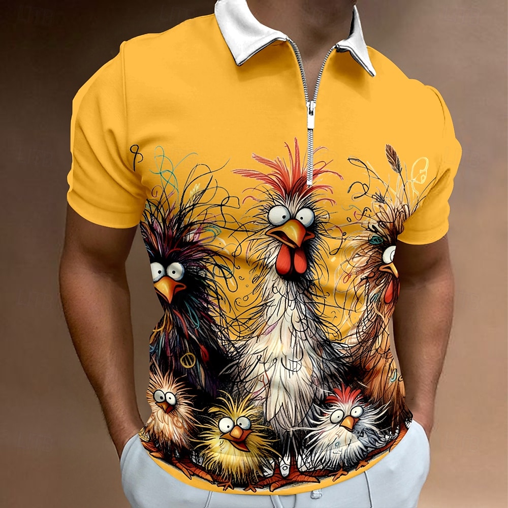 Férfi Csirke Cipzáras pólóingek Golfing Rövid ujjú Pólóingek Galléros ingek Alkalmi Vicces Utcai öltözék Nyaralási viselet Party ruhák 3D nyomtatás Quarter Zip Polo Nyár Tavasz Fekete Fehér Sárga 2025 - $22.99 –P4