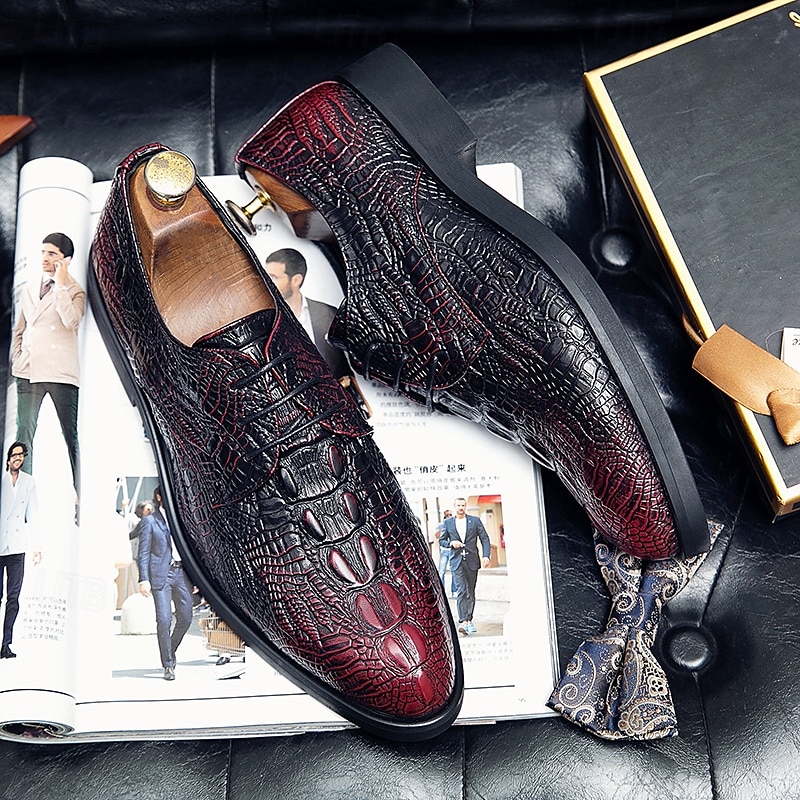 herenschoenen met krokodillenmotief Oxford - imitatieleren veterschoenen voor formele gelegenheden voor zakelijke en speciale gelegenheden 2025 - $42.99 -P3