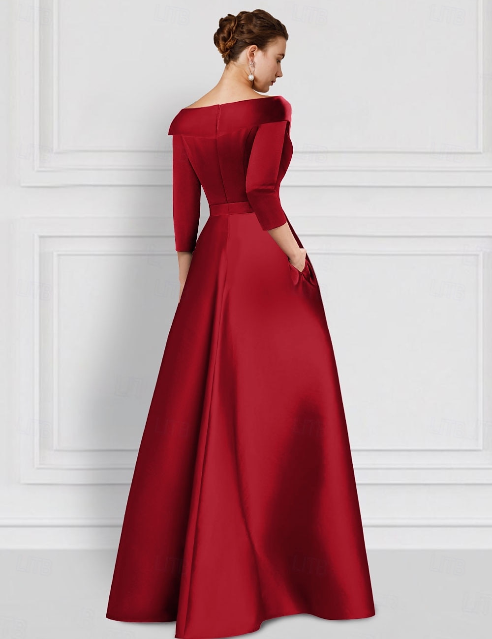 Röd A-Linje Vintage Broderad Kvällsklänning Elegant Klänning Tuxedoklänning Formell Golvlängd 3/4 Längd Ärmar Skjortkrage Siden med Applikationer 2025 2025 - $142.99 –P2