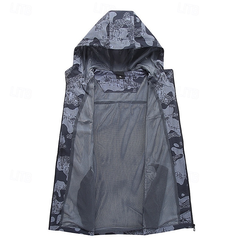 Herren Soft Shell Jacke Wanderjacke Draussen Tarnfarben Sonnenschutz Windundurchlässig Schnelltrocknend Jacke Kapuzenshirt Voller Reißverschluss Reisen Marinenblau Blau Grau 2025 - $36.99 –P5