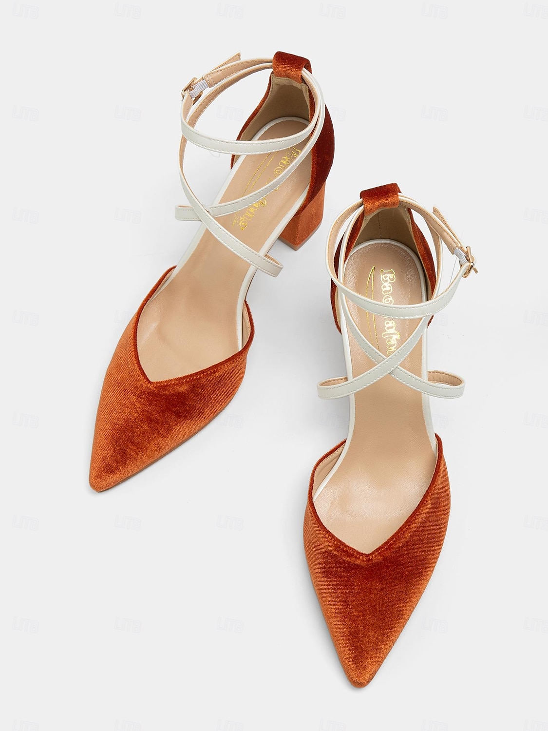 schicke zweifarbige Damen-Pumps mit Fesselriemchen - elegantes Wildleder-Finish in gebranntem Orange und Creme, perfekt fürs Büro und Abend-Outfit 2025 - $54.99 –P4