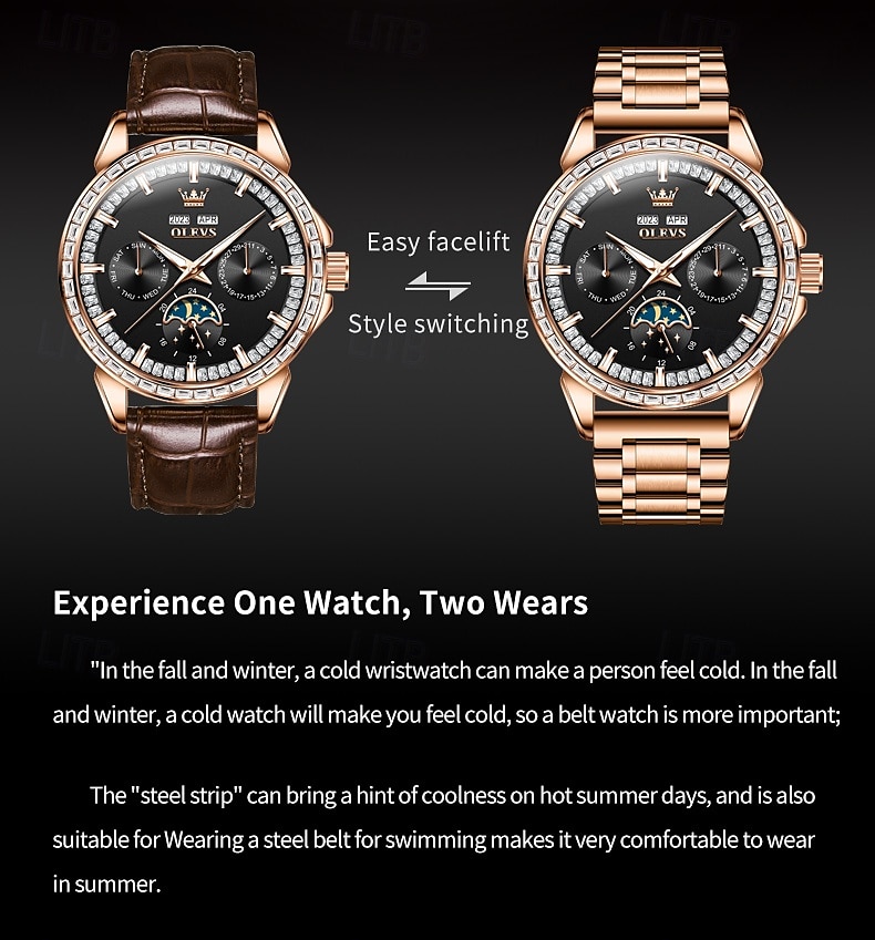 OLEVS Men Mechanical Watch Fashion Business Wristwatch Automatic Self-winding Moon phase Luminous Perpetual Calendar Steel Leather Watch 2025 - $147.99 –P8