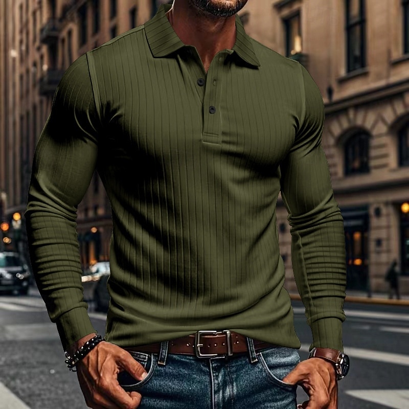 Herren Golfshirt Golf Poloshirts Lässig Arbeit Revers Langarm Basic Modern Einfach Knöpfe Frühling & Herbst Normale Passform Weiß Golfshirt 2026 - $21.99 –P2