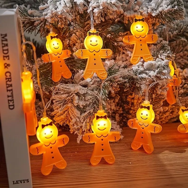 luci a forma di omino di pan di zenzero luci a forma di fata di Natale, luci a forma di lampadina per albero di Natale 1,5 m 10 led alimentati a batteria luci decorative per feste di Natale del 2025 a $12.99 –P4