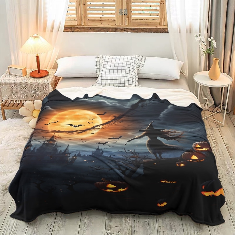 halloweenská dekorace čarodějnická deka - měkký a příjemný fleece s okouzlujícím čarodějnickým designem - ideální pro přidání strašidelného nádechu do vašeho domova - vysoce kvalitní a odolná látka 2025 - $26.99 –P2