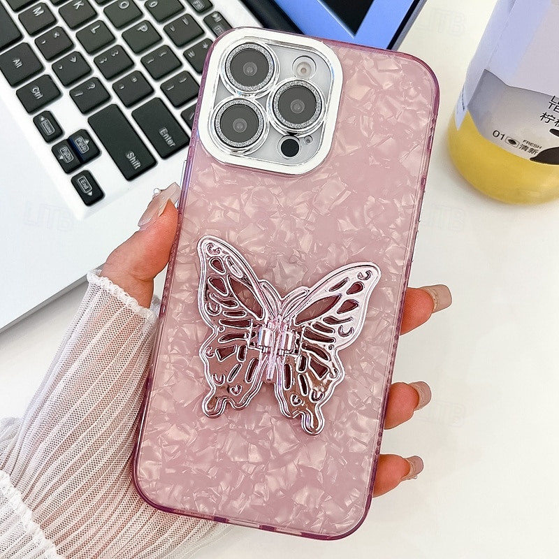 2025年 電話 ケース 用途 iPhone 16 Pro Max プラス iPhone 15 14 Pro Max Plus iPhone 13 Pro Max バックカバー スタンド付き カメラレンズプロテクター 耐衝撃 バタフライ 仕上げ PC コレクション – $13.99 –P9