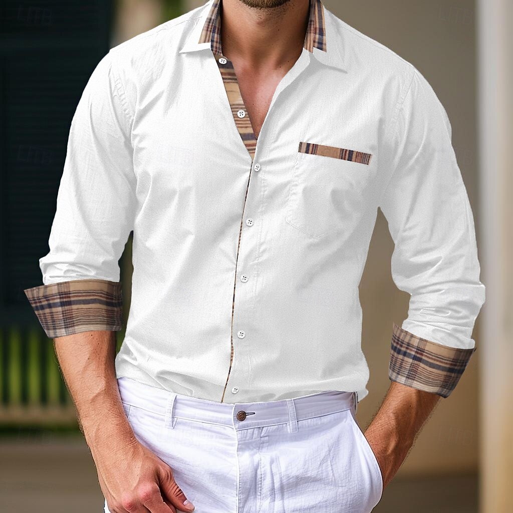 Men's Shirt Dress Shirt Button Up Shirt Casual Shirt Black White Pink Navy Blue Long Sleeve Plain Collar Daily Vacation Clothing Apparel Fashion Casual 2026 - $26.99 –P1