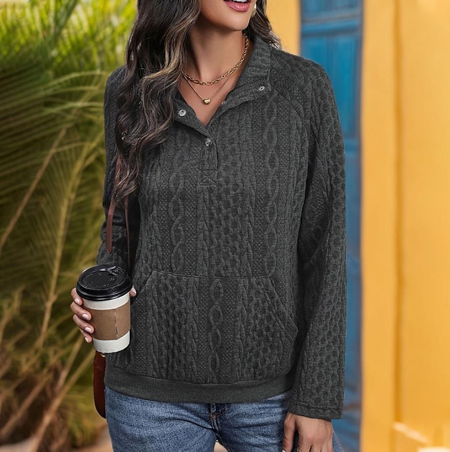 dames trui mode effen werk dagelijks casual hoge hals knopen losse pasvorm lange mouw zwart herfst winter 2025 - $39.99 –P2
