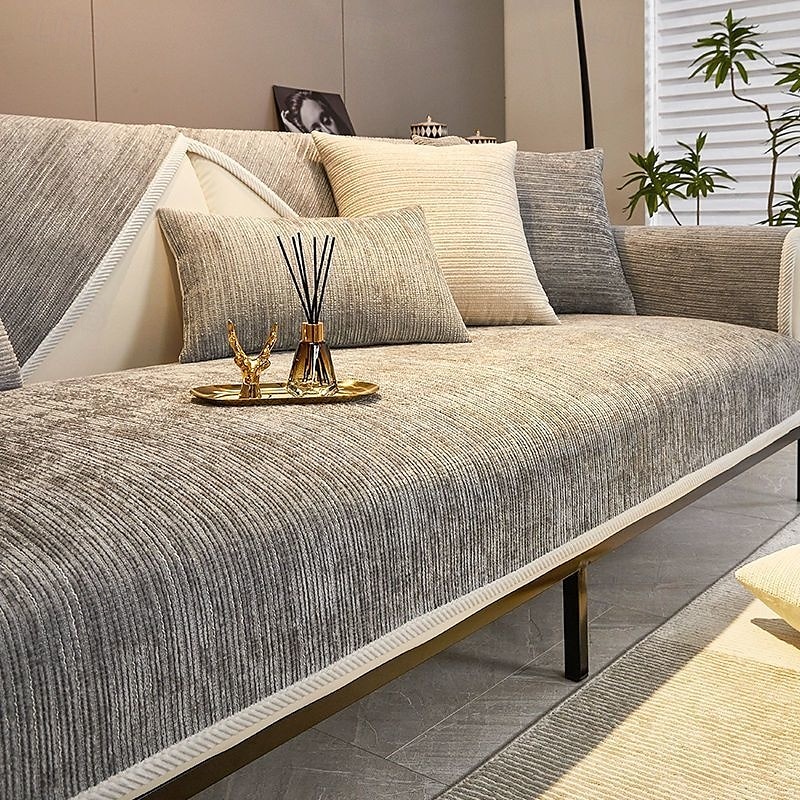set di cuscini per divano in ciniglia moderno design semplice ed elegante in grigio quattro stagioni universale lussuoso copridivano antiscivolo perfetto per un look elegante e sofisticato del 2025 a $19.49 –P7