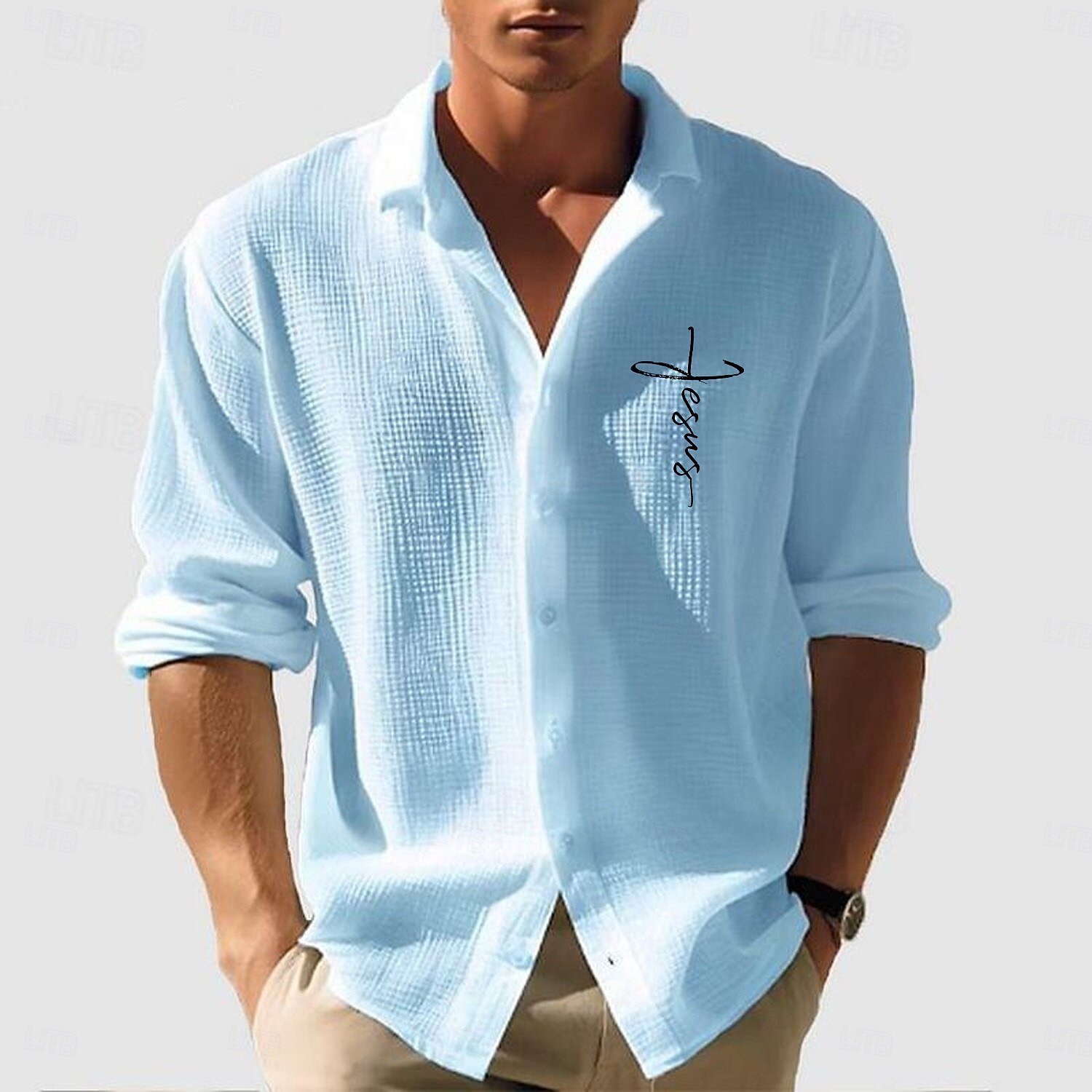 Herren Waffelhemd Sommerhemd Freizeithemd Waffelstrickhemd Weiß Hellgrün Rosa Dunkelgray Aprikose Langarm Texture Mode Umlegekragen Urlaub Ferien Bekleidung Baumwolle Mode Arbeit Lässig Bequem 2025 - $23.99 –P6