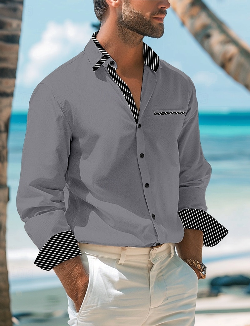 Hombre Camisa Camisa para Vestido Abotonar la camisa Camisa casual Blanco Rojo Gris Manga Larga Plano Cuello Diario Vacaciones Ropa Algodón Mezcla de Algodón Moda Casual elegante 2025 - $27.99 -P5