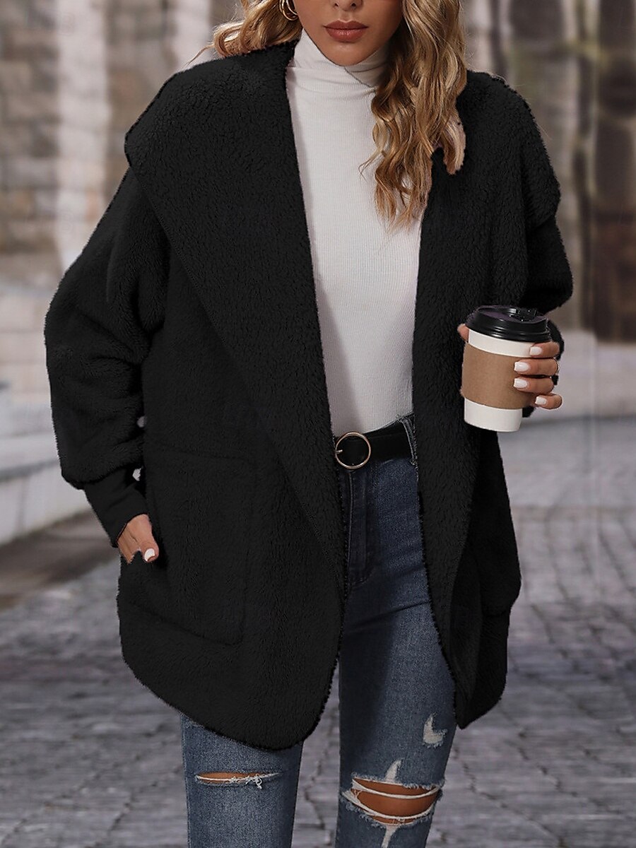 Damen Fleecejacke Teddy-Mantel Hoodie Jacke warm halten Atmungsaktiv Tasche Innenfutter aus Fleece Brautkleider schlicht Glatt Urlaub Strasse Freizeitskleidung Ausgehen Öffnung vorne Kapuzenpullover 2025 - $52.99 –P7