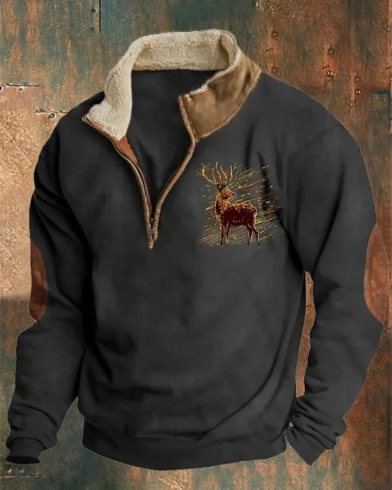 Men's Sweatshirt Quarter Zip Sweatshirt Black Navy Blue Brown Gray Half Zip Reindeer Print Christmas Daily Holiday Polyester Streetwear Casual Bavarian Fall & Winter Clothing Apparel Hoodies 2025 - $26.99 –P5