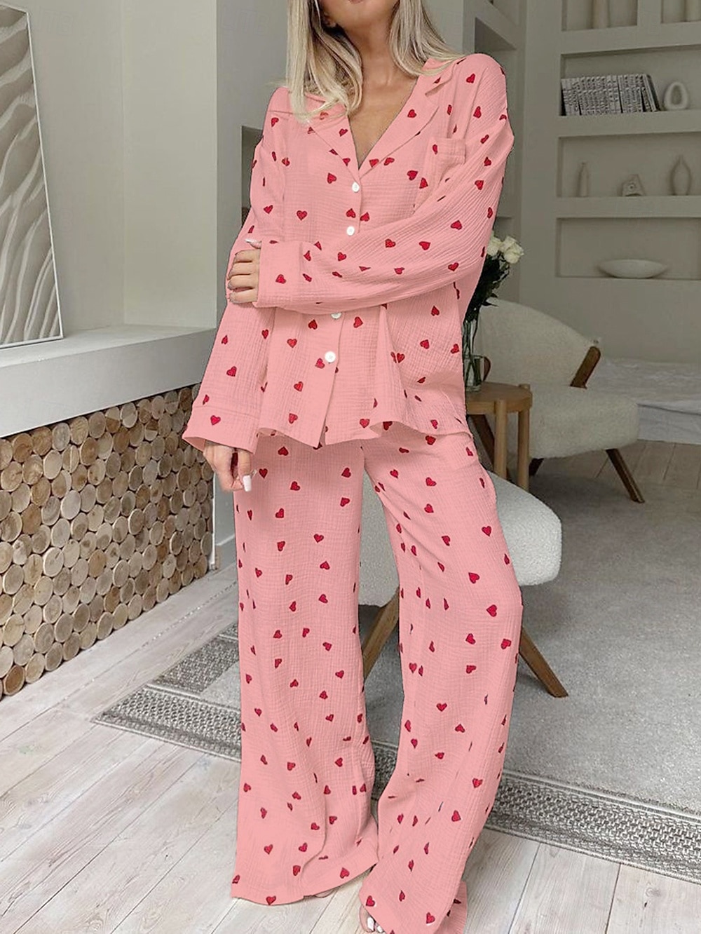 camicie stampate da donna&amp;abiti da notte - cotone grafico casa abiti del 2025 a $41.99 –P7