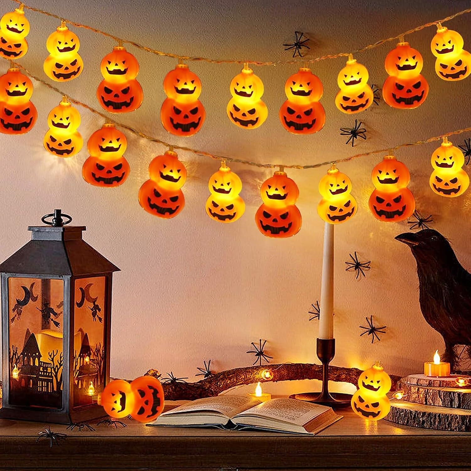 halloween lys opp gresskar streng lys 10/20led jack o lanterne vanntette batteridrevne lys for innendørs utendørs soverom ferie fest halloween dekorasjon 2025 - $11.49 –P1