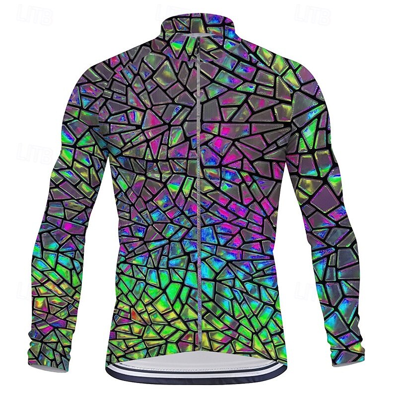 Voor heren Wielrenshirt Lange mouw Winter Fietsen T-shirt Kleding Bovenlichaam met 3 achterzakken Bergracen Wegwielrennen Sneldrogend Rits Aan De Voorzijde Lampenkatoen Geel Blauw Paars Kleurenblok 2025 - $32.99 –P4