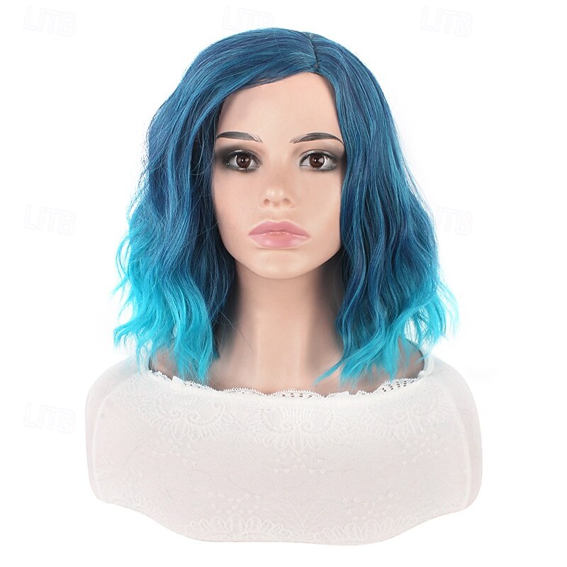 parrucche sintetiche corte da donna resistenti al calore capelli ricci parte centrale parrucca multicolore arcobaleno blu arancione sfumata del 2026 a $15.49 –P15