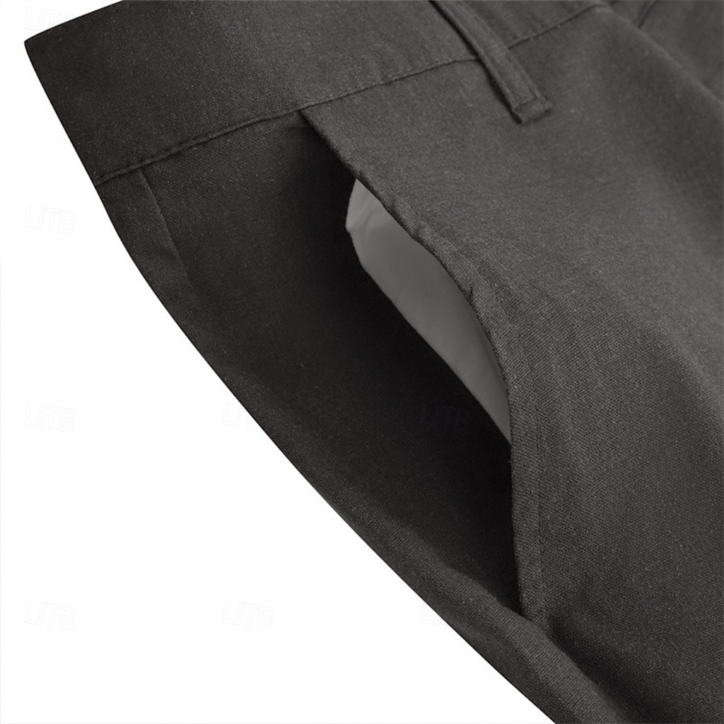 2025年 男性用 リネンパンツ ズボン スーツ サマーパンツ ビーチパンツ フロントポケット まっすぐな足 平織り 履き心地よい 高通気性 全長 フォーマル ビジネス 祝日 ファッション ベーシック ブラック ホワイト 伸縮性なし  コレクション – $27.99 –P12