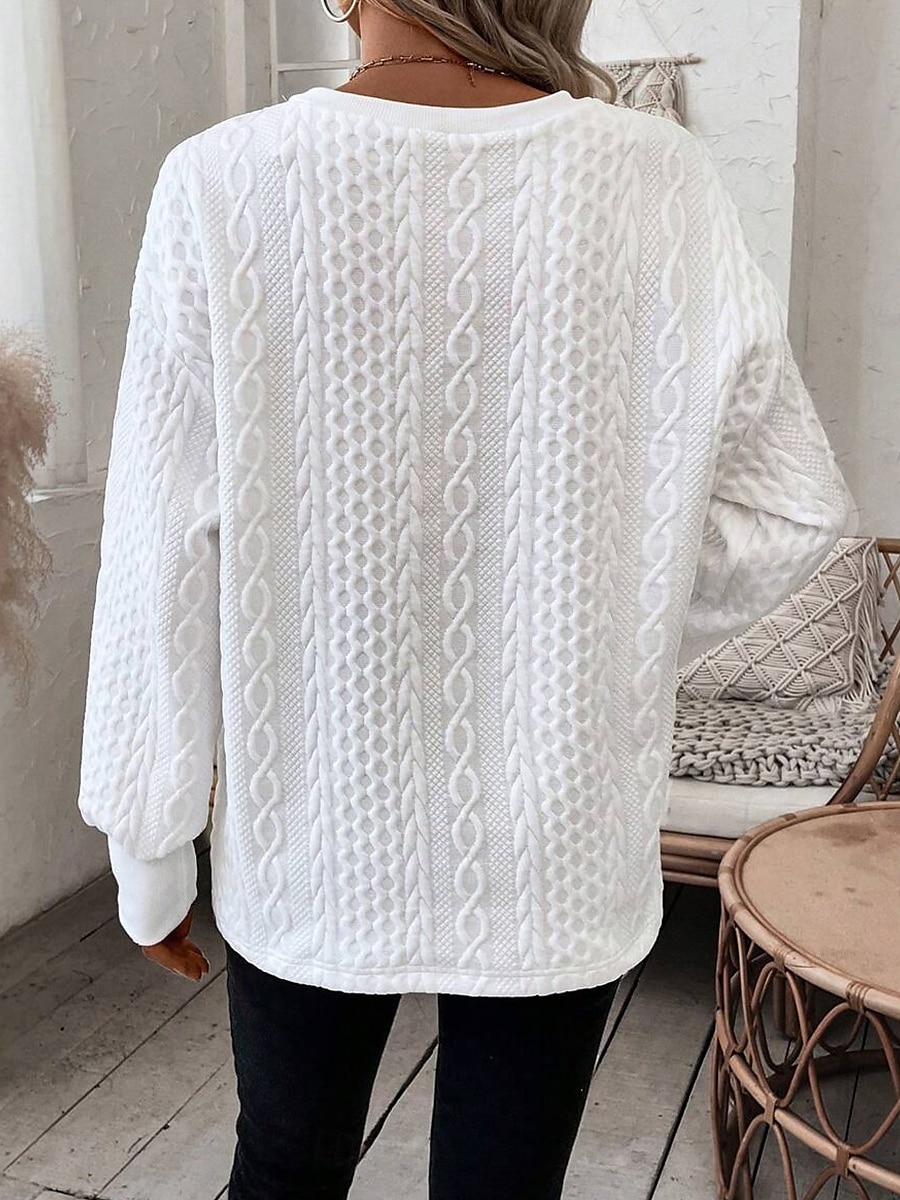 Damen Pullover Mode schlicht Alltagskleidung lässig V-Ausschnitt Reißverschluss lockere Passform Langarm weiß Frühling Herbst 2025 - $21.99 –P4