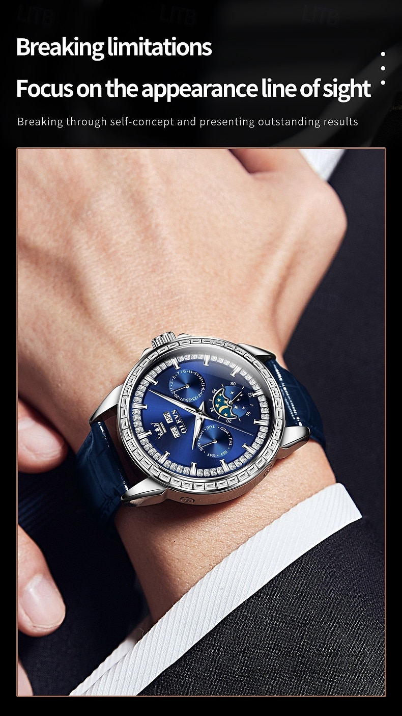 OLEVS Men Mechanical Watch Fashion Business Wristwatch Automatic Self-winding Moon phase Luminous Perpetual Calendar Steel Leather Watch 2025 - $147.99 –P18