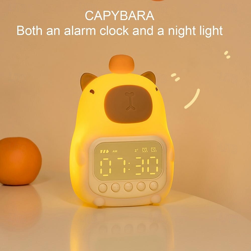 светодиодный ночник capybara с будильником, ночник, милая форма, зарядка, таймер, повтор, освещение, украшение рабочего стола, rgb, белая настольная лампа, детская лампа, прикроватная лампа для детей, 2025 - $44.99 –P6