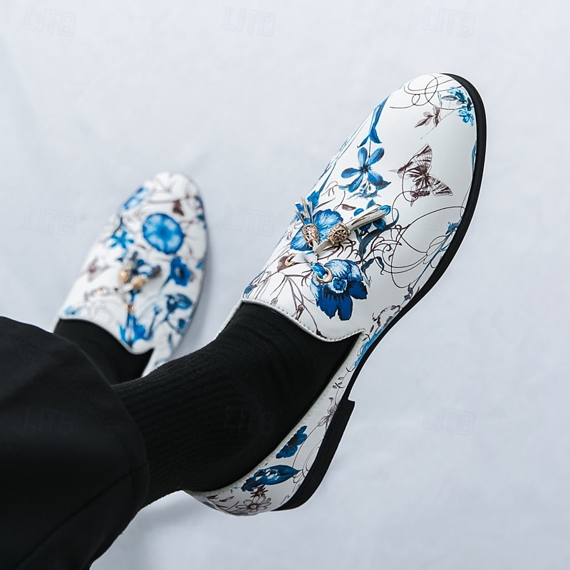 mocassins à imprimé floral pour hommes avec détails à pompons - chaussures habillées à enfiler de style vintage pour les occasions formelles de 2025 ? $54.99 –P4