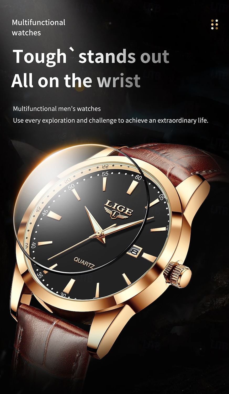 LIGE Heren Quartz Horloge Zakelijke Datum Waterdichte Leren Strap Horloge 2025 - $20.99 –P1