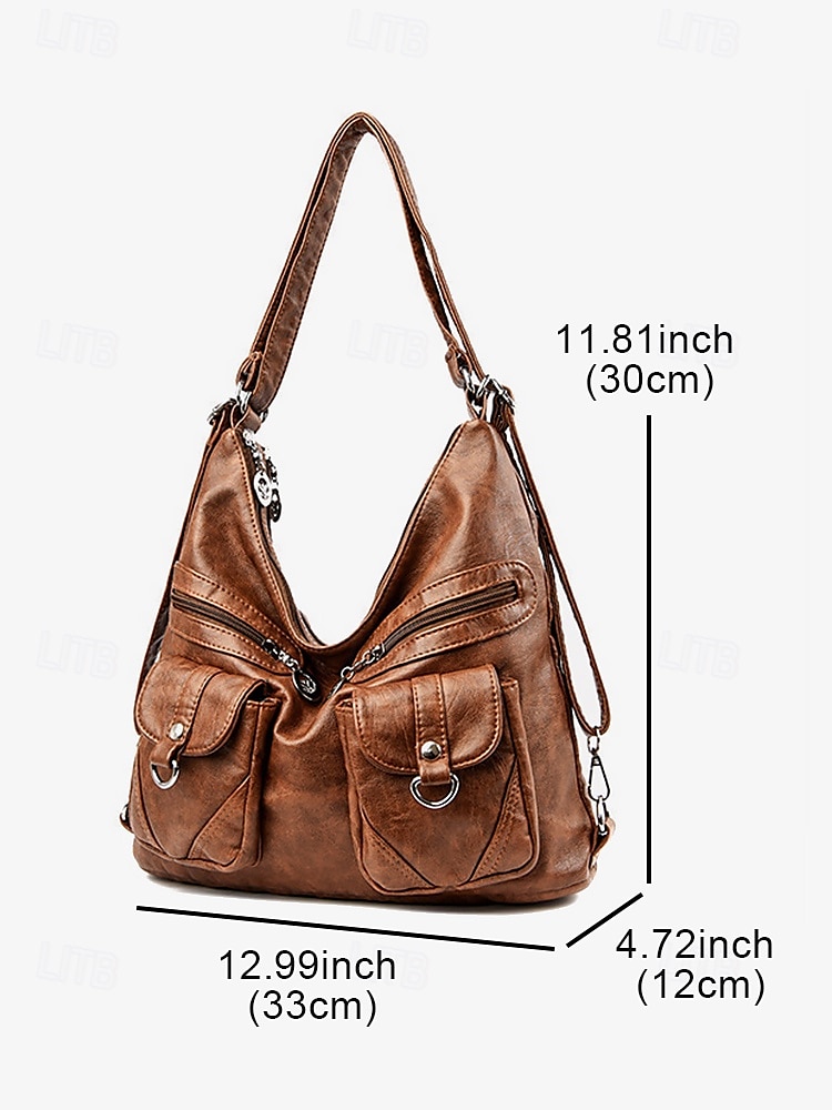 Women's Brown Faux Leather Hobo Bag with Multiple Pockets in Casual Boho Style for Everyday Use 2025 - $42.99 –P4