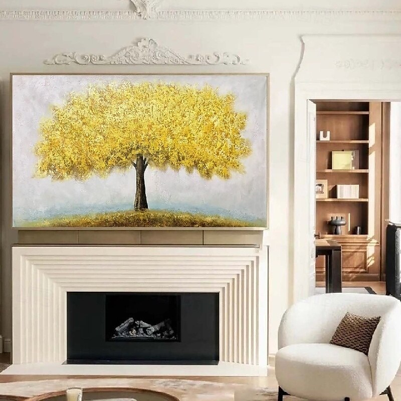 großes handgemaltes 3D-Ölgemälde auf Leinwand mit goldenem Baum, handgefertigtes Herbstlandschaftsgemälde, handgefertigte Wandkunst, botanisches Messergemälde, leichtes luxuriöses Ölgemälde mit 2025 - $125.99 –P5
