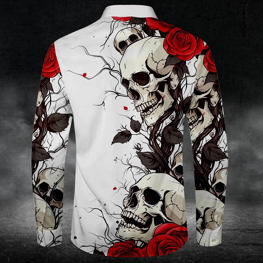 Men's Rose Skull Button Up Shirt Long Sleeve Casual Dark Party Evening Wear Daily Fall Winter Spring & Summer Shirt Collar Button Up 3D Print Black White Blue Purple Green 2025 - $26.99 –P2
