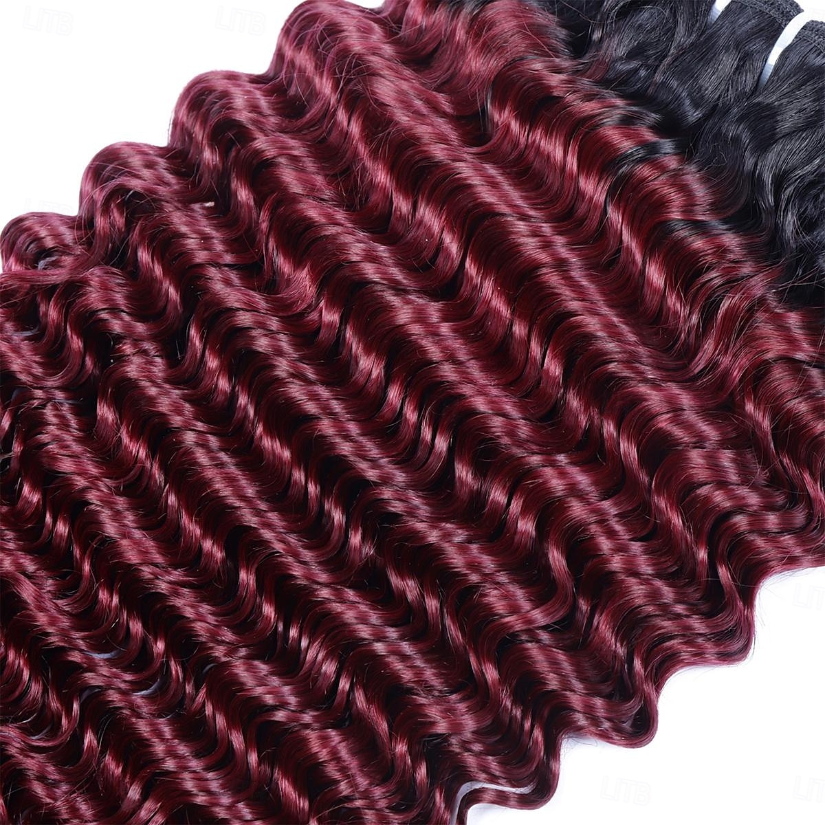 Remy Menschenhaar T1B/99J # bunte 3 Bündel tiefe Welle Menschenhaar 2025 - $207.19 –P2
