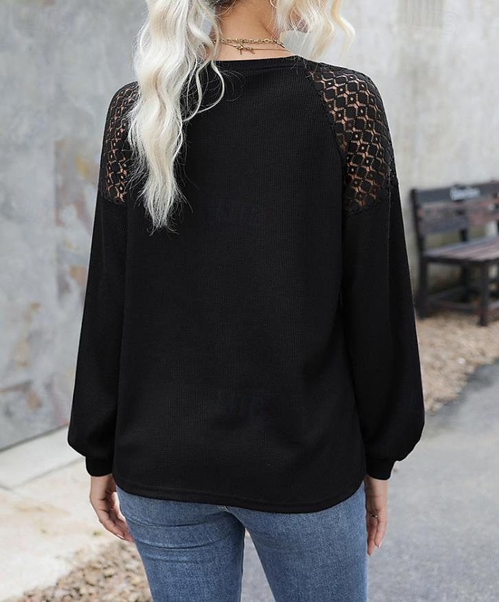 Women's Pullover Elegant Vintage Fashion Plain Work Dailywear Casual Crew Neck Patchwork Loose Fit Long Sleeve Black Brown Green Fall Winter 2025 - $29.99 –P4