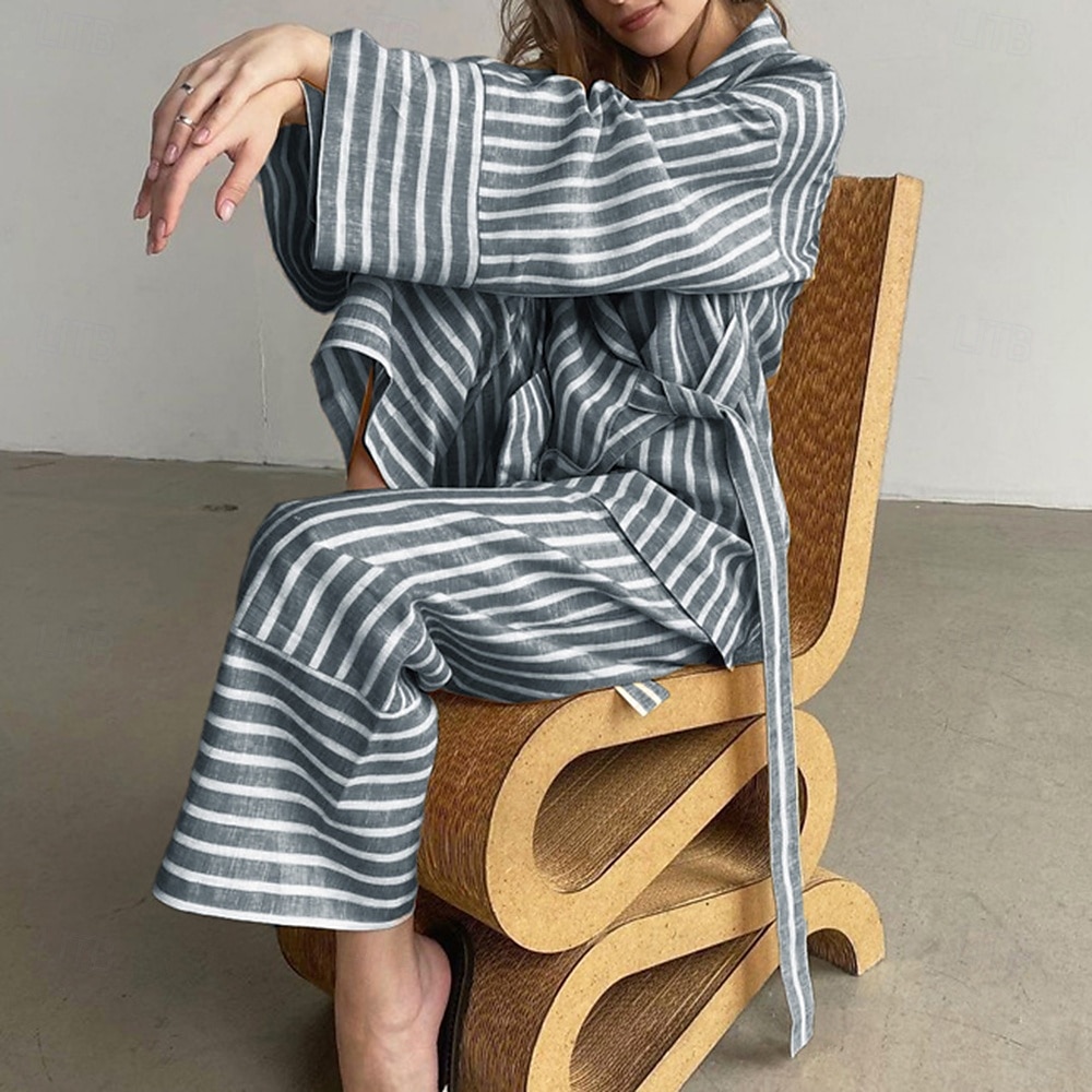 camicie stampate da donna&amp;abiti da notte - abiti da casa a righe in poliestere del 2025 a $43.99 –P2