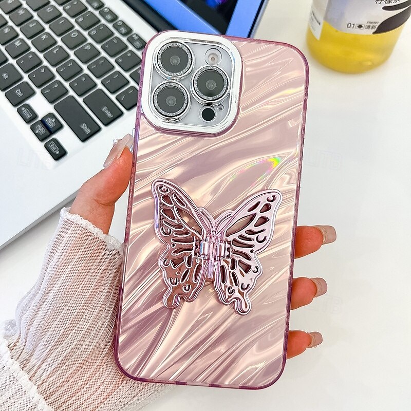 2025年 電話 ケース 用途 iPhone 16 Pro Max プラス iPhone 15 14 Pro Max Plus iPhone 13 Pro Max バックカバー スタンド付き カメラレンズプロテクター 耐衝撃 バタフライ 仕上げ PC コレクション – $13.99 –P6