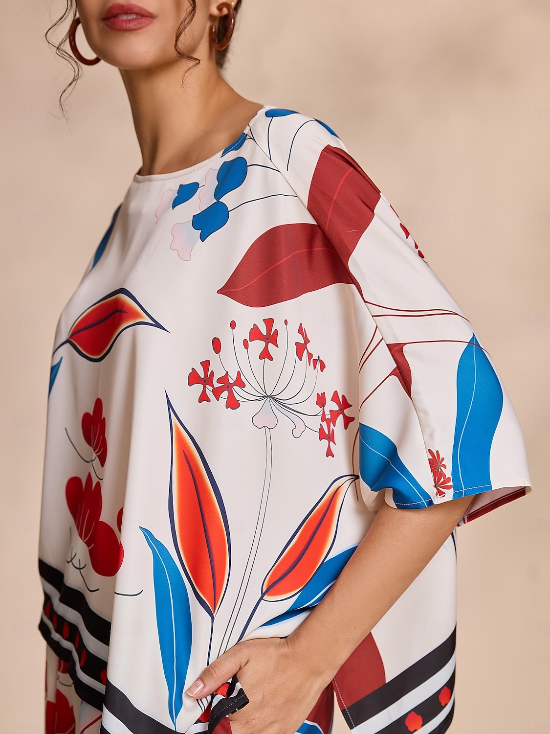 Mujer Floral Casual Casual Diario Manga magiar Albaricoque Dobladillo irregular De Gran Tamaño Estampado Manga 3/4 Elegante Diario Escote Barco Primavera & Otoño Otoño Temporadas Cruzadas 2026 - $56.99 –P5