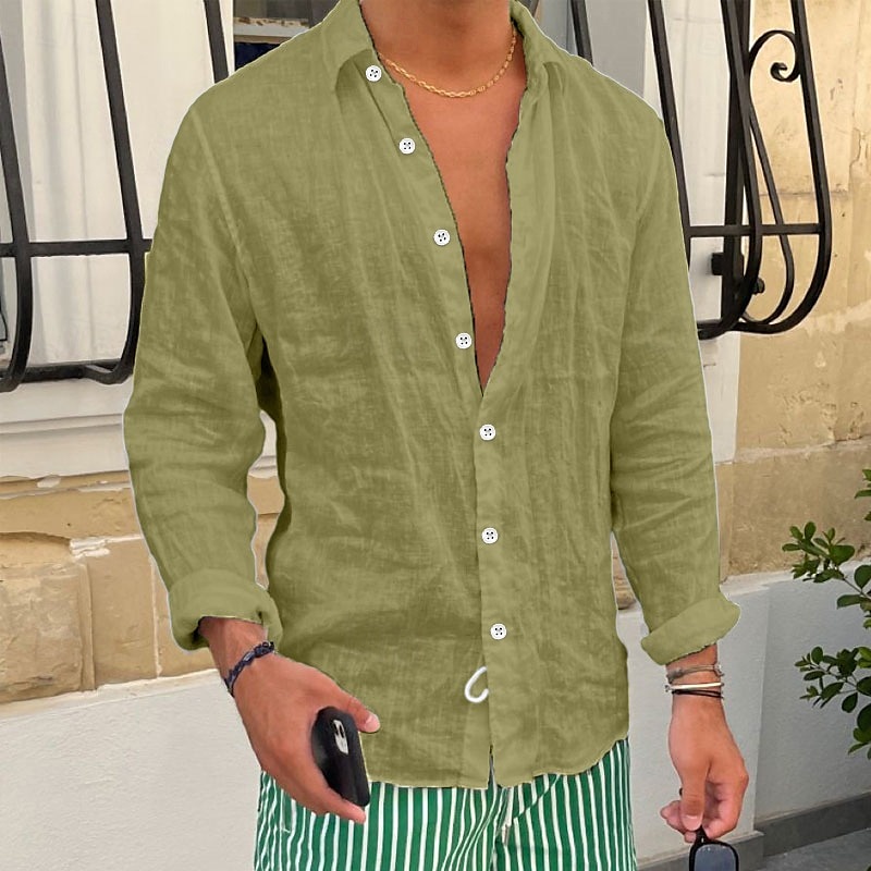 Per uomo Camicia Camicia di lino Camicia Estiva Camicia da Spiaggia Camicie sbottonate Semplice Vacanza Casuale Nero Bianco Rosa Blu reale Manica Lunga Bavero Primavera & Estate Abbigliamento del 2025 a $20.99 –P10