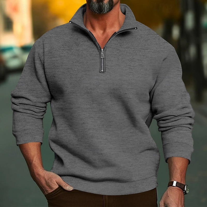Homens Moletom Moletom com zíper Adamascado Preto Branco Vermelho Cinza Claro Meio Zíper Tecido Desportos e Ar livre Diário Feriado Roupa de rua Básico Casual Primavera & Outono Roupa Moletons de 2025 por $30.99 –P5