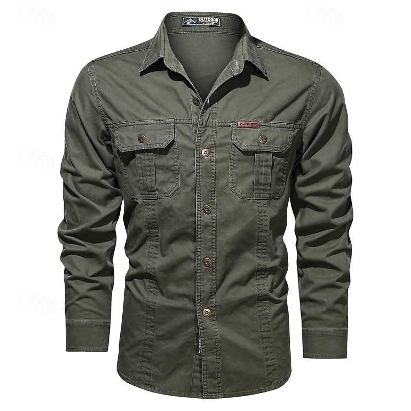 Voor heren Overhemd Werkkleding shirts Werkhemden Overhemd met knopen Cargoshirt Zwart khaki Leger Groen Donkerblauw Beige Lange mouw Effen Revers Vakantie Feestdagen Voorvak Kleding Modieus Casual 2025 - $26.99 –P6