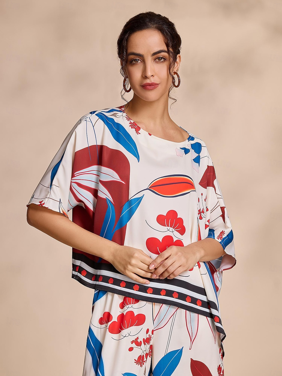 Mujer Floral Casual Casual Diario Manga magiar Albaricoque Dobladillo irregular De Gran Tamaño Estampado Manga 3/4 Elegante Diario Escote Barco Primavera & Otoño Otoño Temporadas Cruzadas 2026 - $56.99 –P3