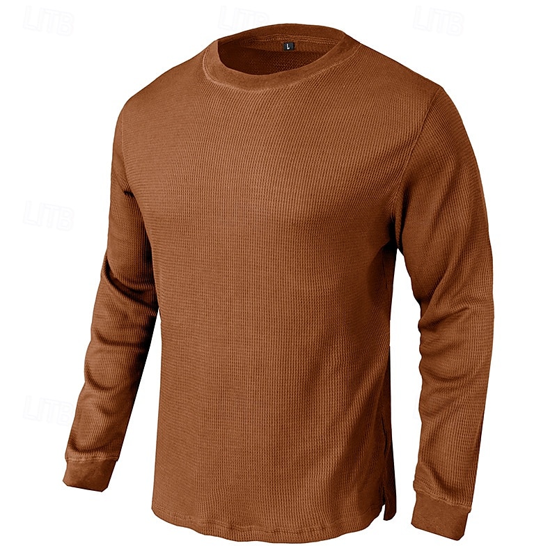 Herren Waffelhemd T Shirt T-Shirt Langarmshirt Langarm Rundhalsausschnitt Frühling & Herbst Einfach Mode Designer Basic Urlaub Straße Ausgehen Schwarz Weiß Blau Top T-Shirt für Herren 2025 - $20.99 –P7