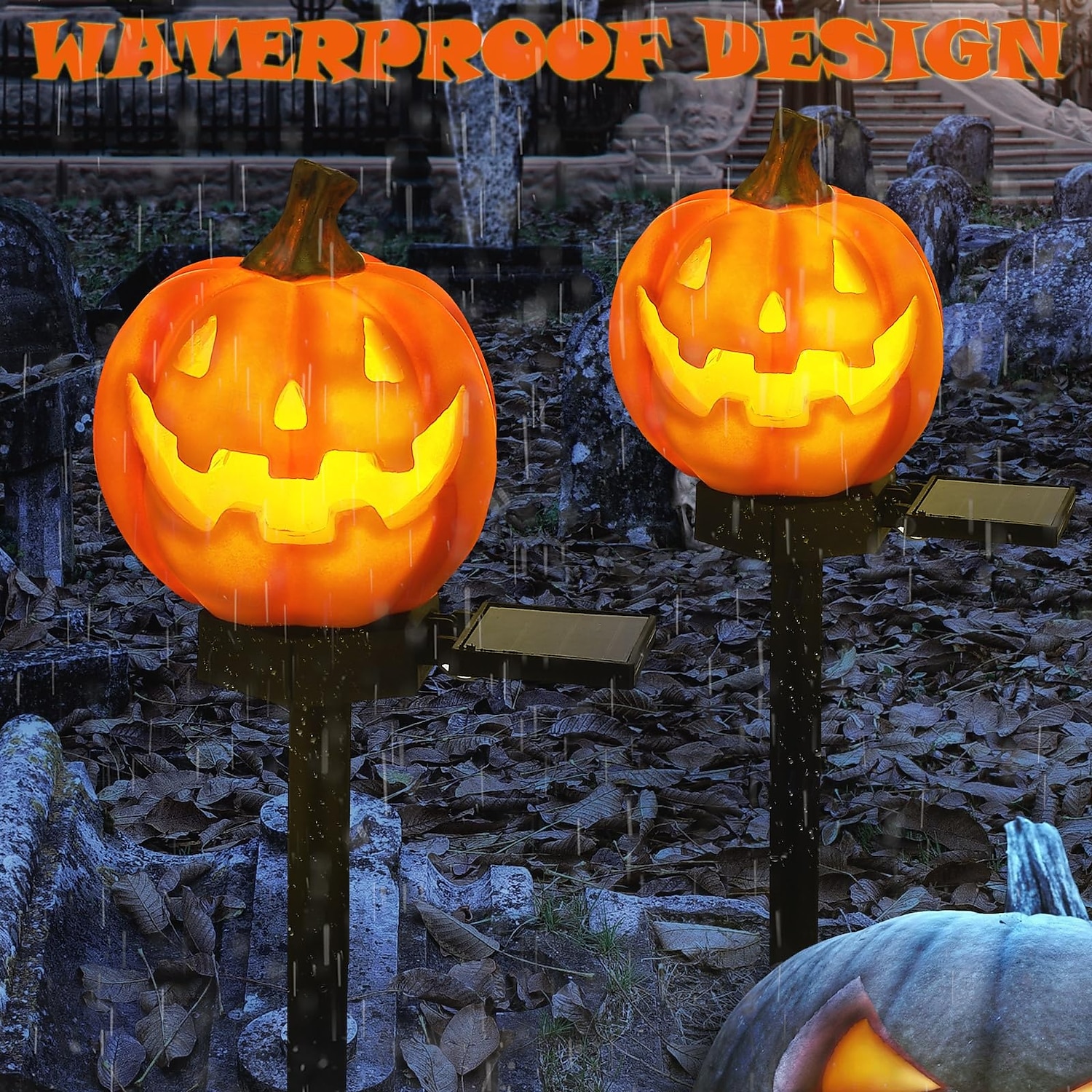 halloween kültéri napelemes pumplin lámpák jack o lámpás modern udvarhoz műgyanta padlóbetét táj dekoráció hamis sütőtök fények 2025 - $15.99 –P2