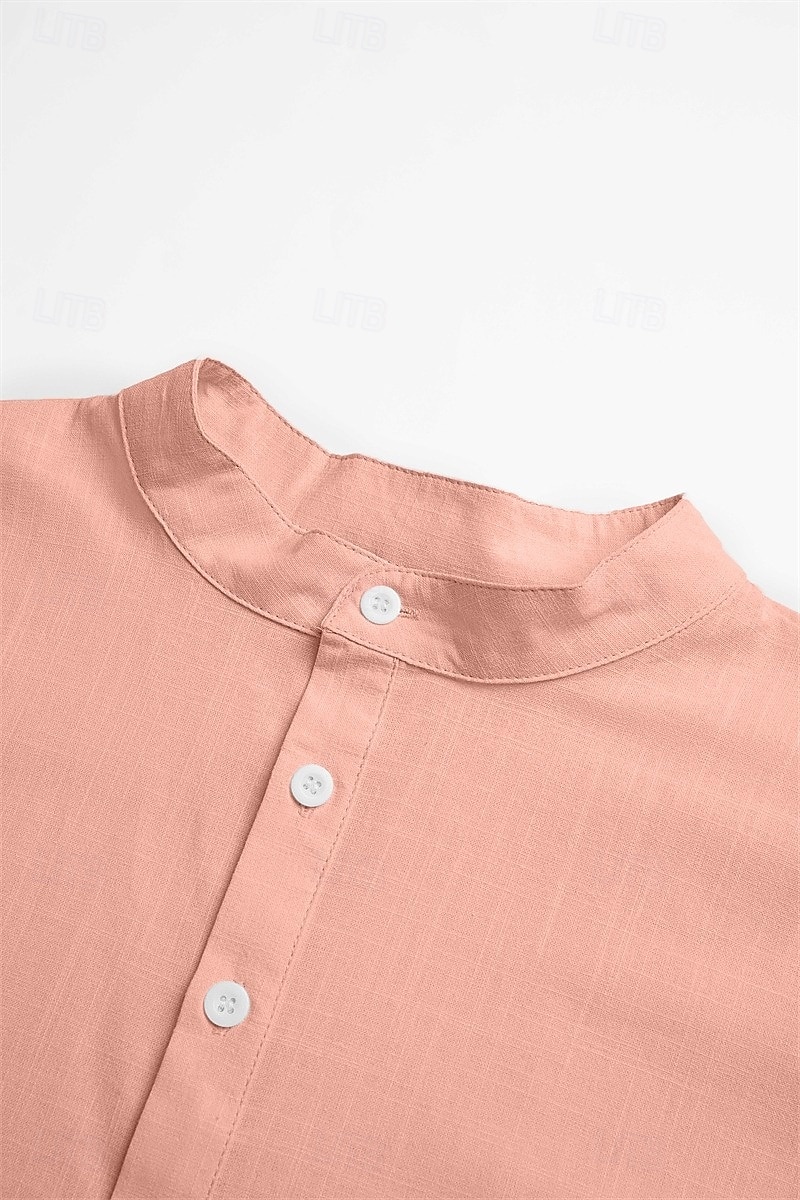Per uomo Camicia camicia di lino Camicia con colletto a fascia Camicia popover Camicia estiva Abbigliamento mare Liscio Da mare Curise Nero Bianco Rosa Verde Manica corta Henley Estate Abbigliamento del 2025 a $22.99 –P2
