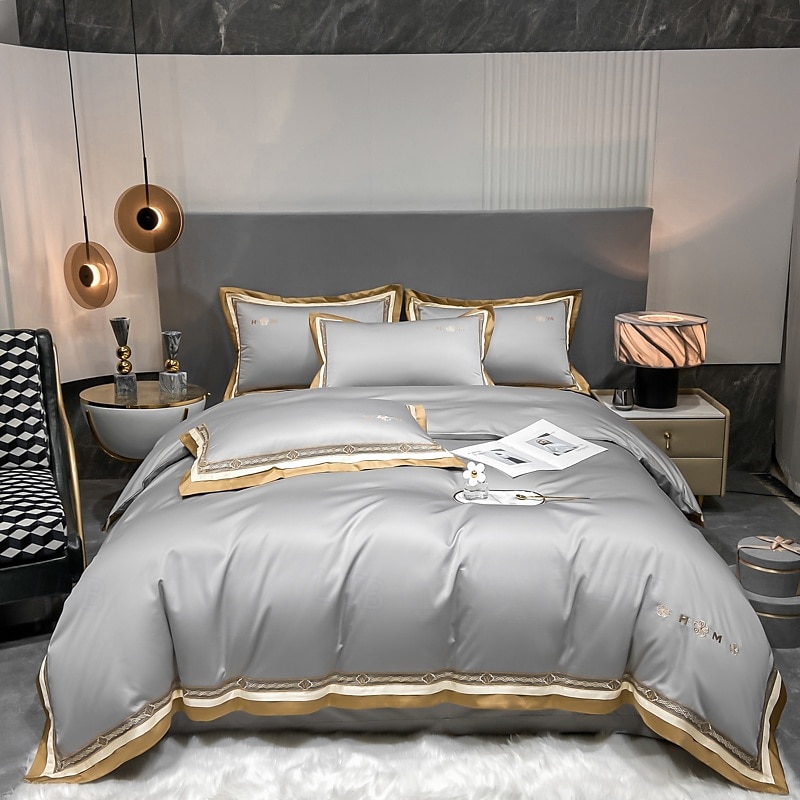 Conjunto de cama com capa de edredom de 4 peças, 100% algodão orgânico, tecido macio e respirável, inclui capa de edredom e fronhas para um sono confortável de 2025 por $196.99 –P1