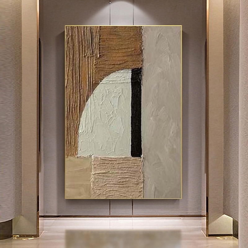 art mural wabi sabi marron et blanc peint à la main peinture abstraite marron et noire sur toile peinture texturée blanche grande décoration murale neutre pour le salon cadre tendu de 2025 ? $131.99 –P9