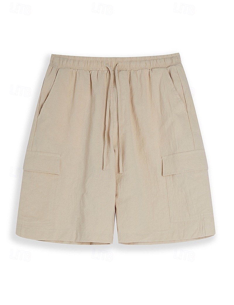 Men's Shorts Linen Shorts Summer Shorts Beach Shorts Drawstring Elastic Waist Multi Pocket Plain Knee Length Outdoor Beach Hawaiian Casual White 1 Green 1# Inelastic 2025 - $22.99 –P7